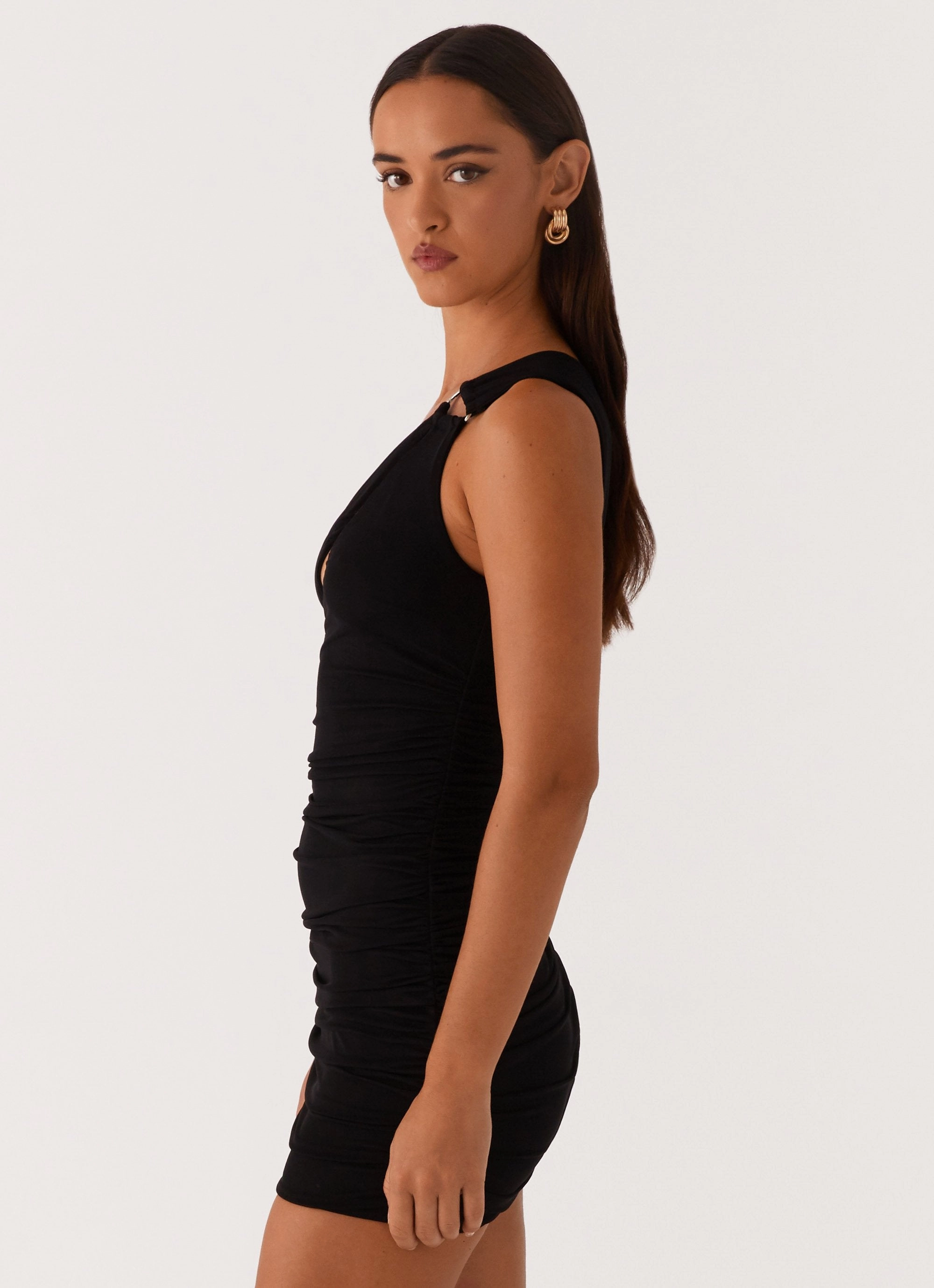 Formal-look Low-Waist Amanda Mini Dress - Black