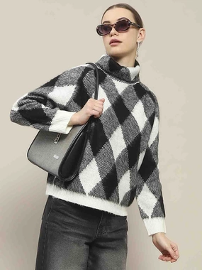 Knitwear Essential Madame Geometric Print Turtleneck Black Sweater