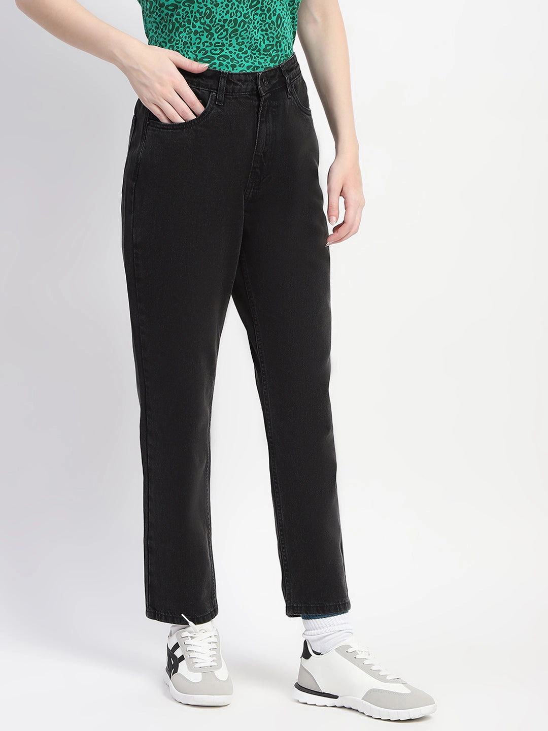 Madame Cotton Solid Black Straight Denim High Quality Holiday Vibes Winter Warmth Traveler Gear Smart Casual