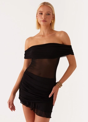 Nelly Off Shoulder Mini Dress - Black Weekend Edge