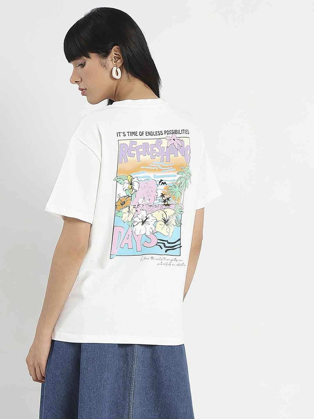 Madame Graphic Printed Round Neck White Sinker T-Shirt Urban Comfort
