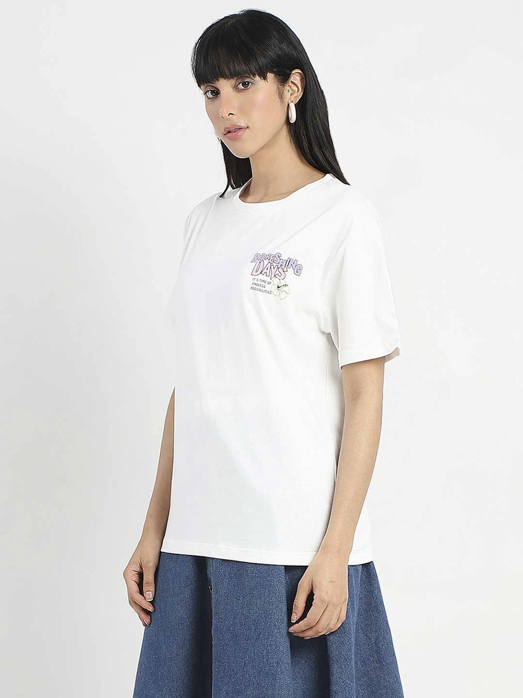 Madame Graphic Printed Round Neck White Sinker T-Shirt FunctionalPockets Pre Shrunk Fabric