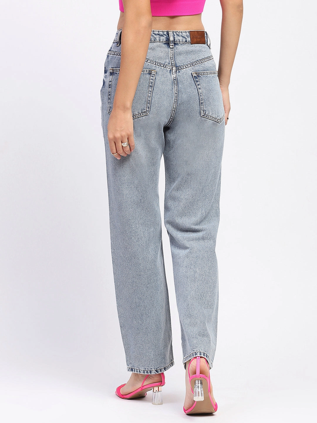 Madame Light Wash Embellished Light Blue Cotton Denim Comfort Fit Design Smooth Comfort