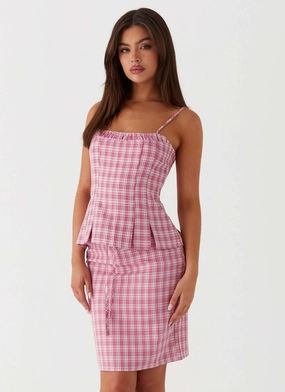 Mamita Midi Skirt - Pink Check Street Edge