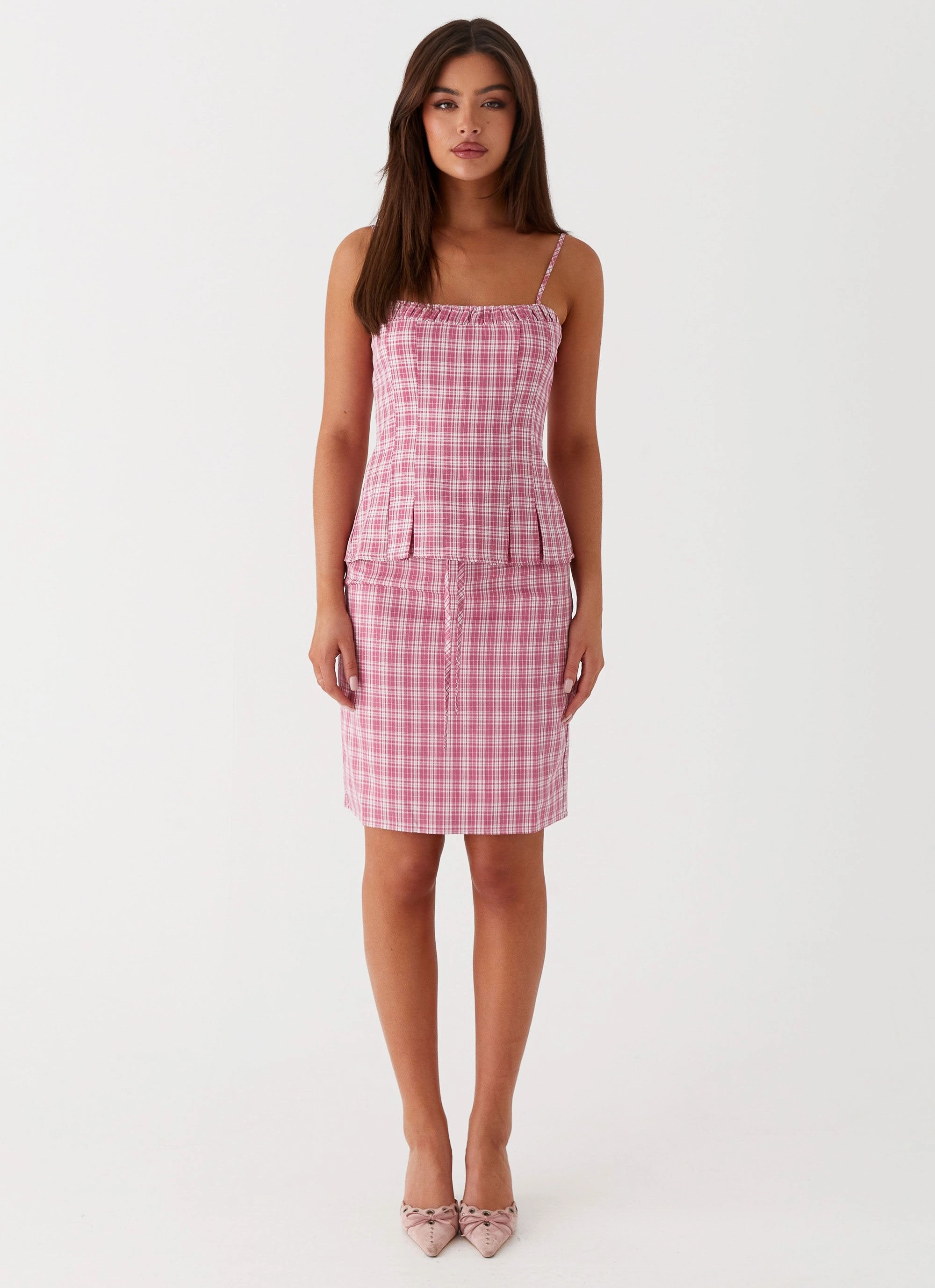 Mamita Midi Skirt - Pink Check High Density Weave