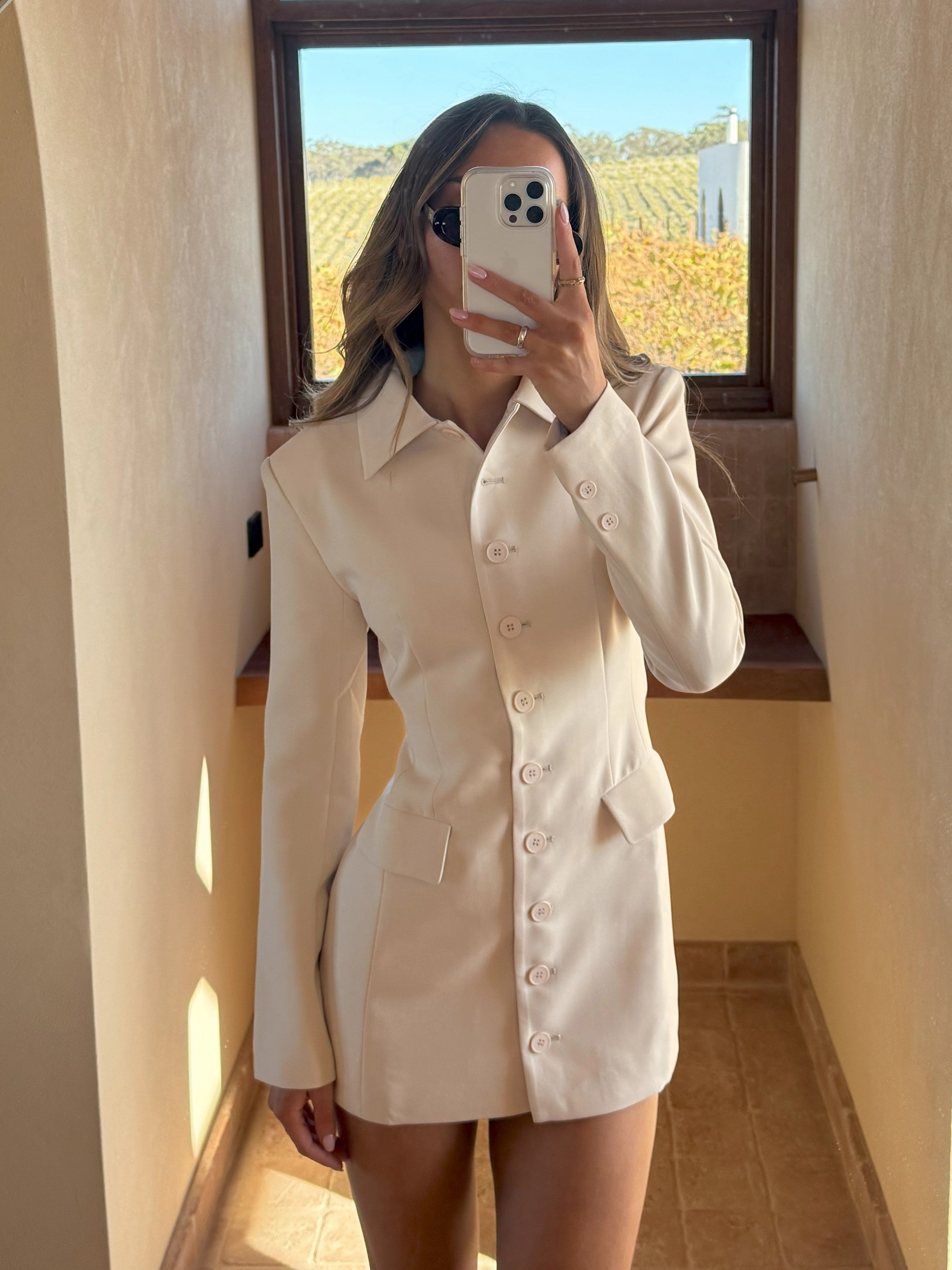 Luxe Fit Cheri Long Sleeve Mini Dress - Cream