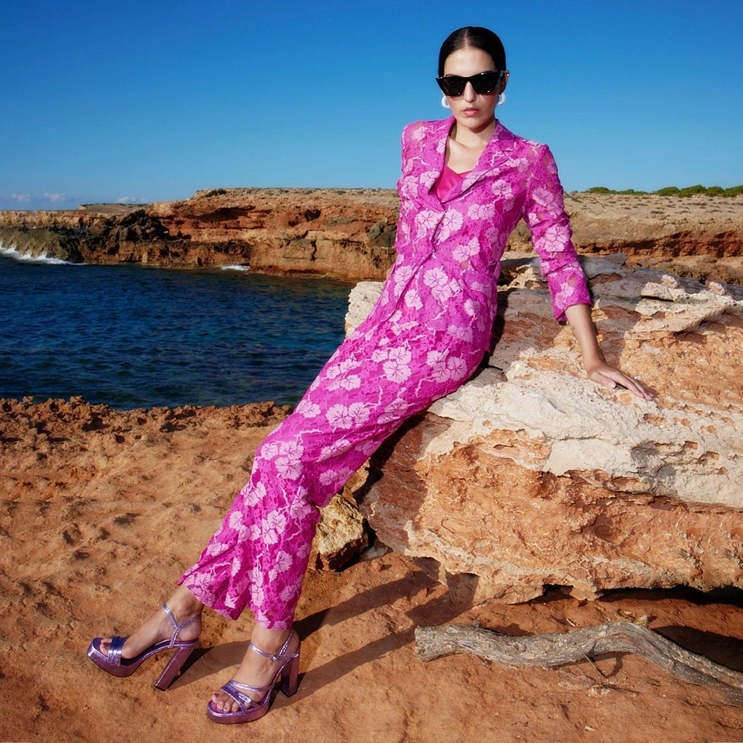 Essential Wear Flexible Use Madame Pink Floral Lace Fabric Trouser