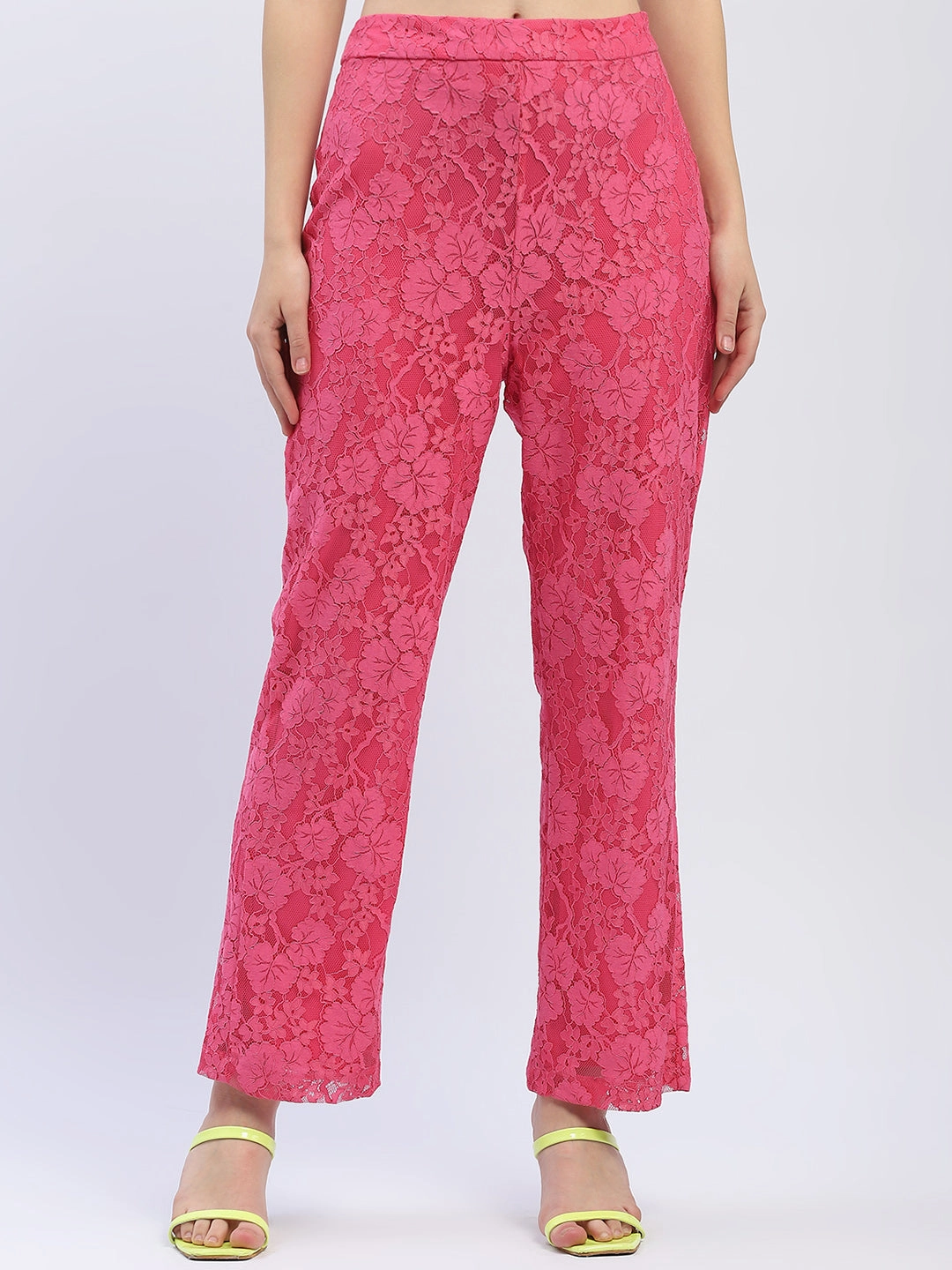 Quick Dry Fit Madame Pink Floral Lace Fabric Trouser