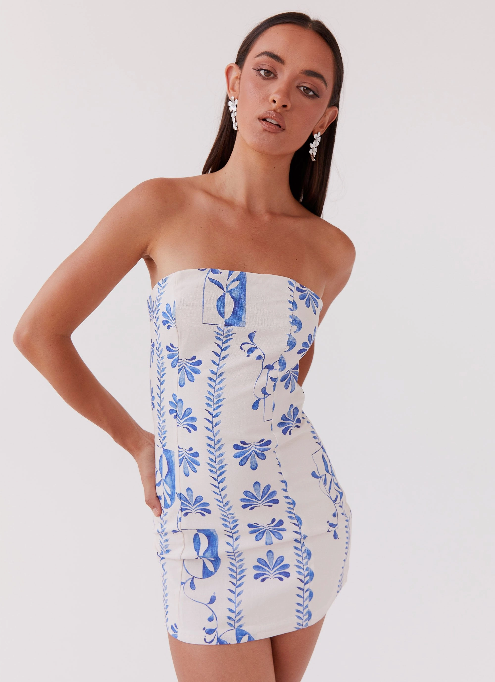 Freya Linen Tube Dress - Floral Wave High low hem