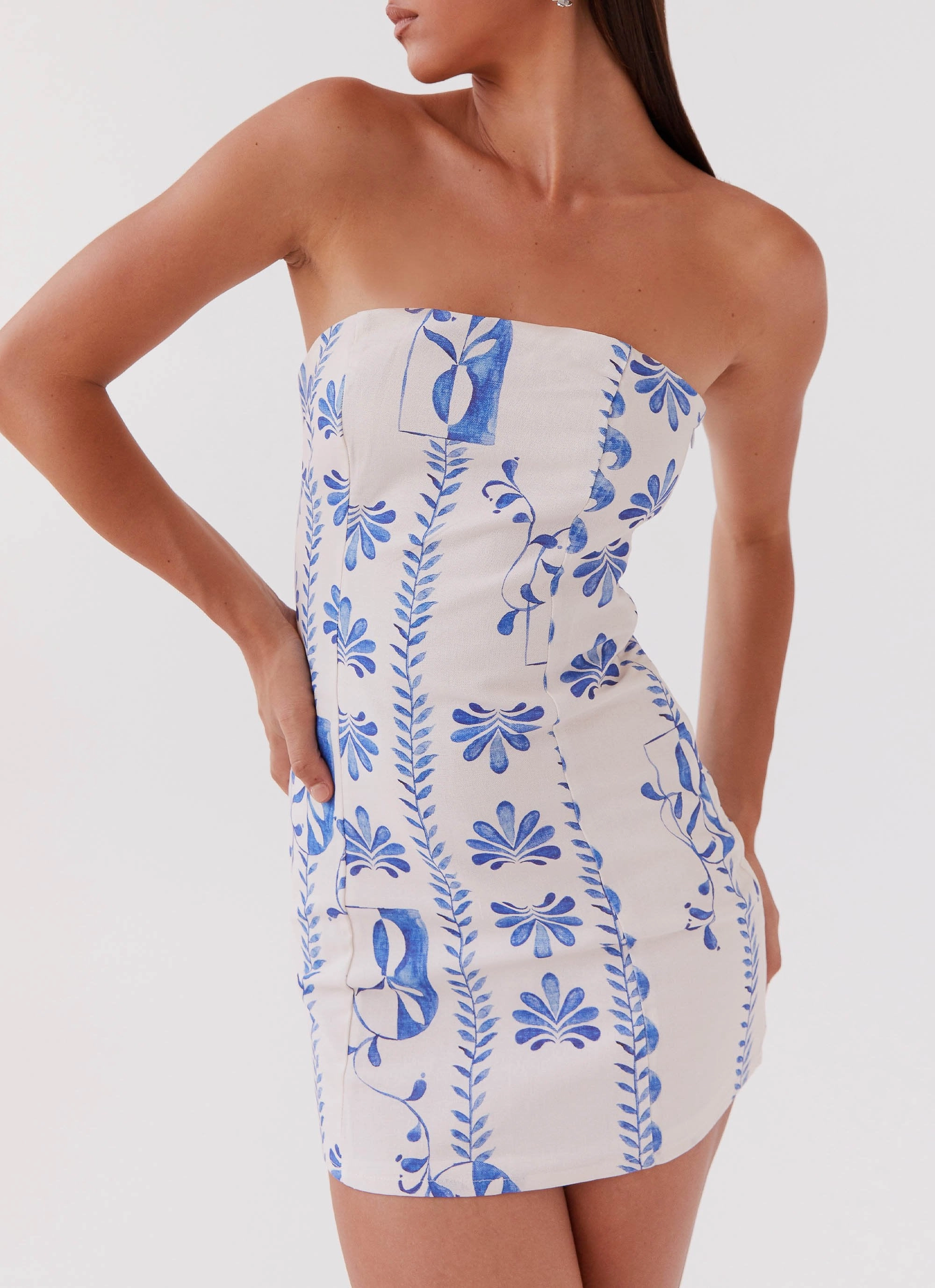 Freya Linen Tube Dress - Floral Wave TearResistantFabric Regular-fit