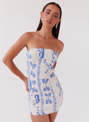 Freya Linen Tube Dress - Floral Wave High low hem