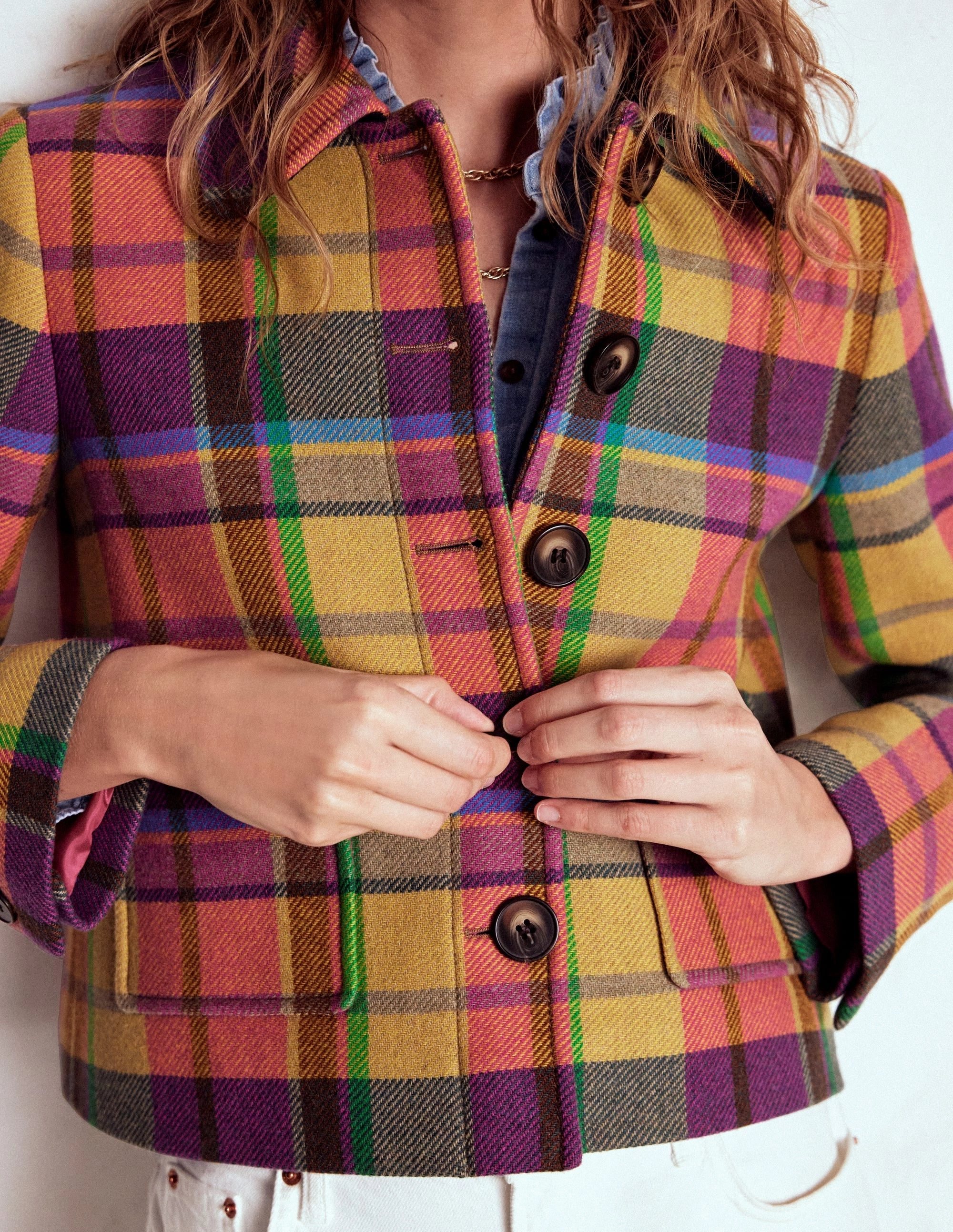 Multi Pocket Layout Knightsbridge Wool Jacket-Multi Check