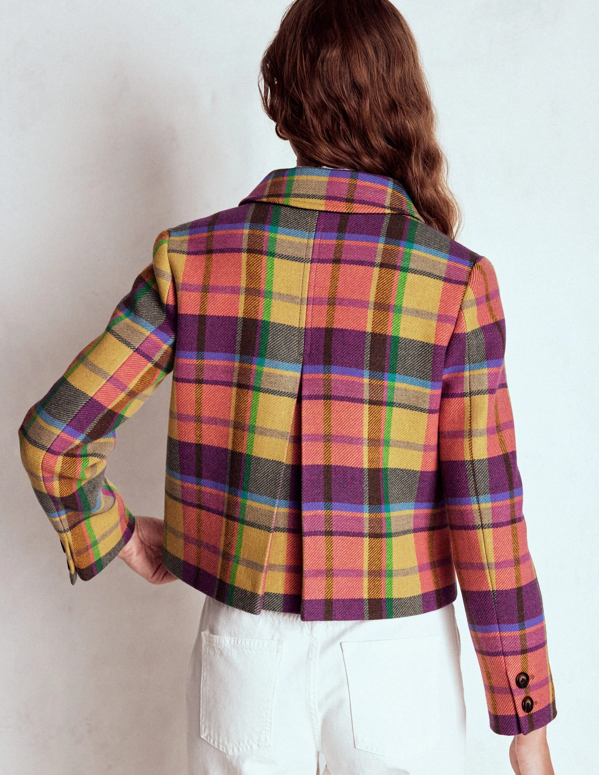 Full Length Zipper Layered Collar Design Knightsbridge Wool Jacket-Multi Check