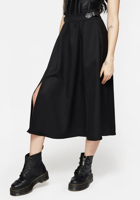 Easy Layer Nightingale Buckled Midi Skirt - Black