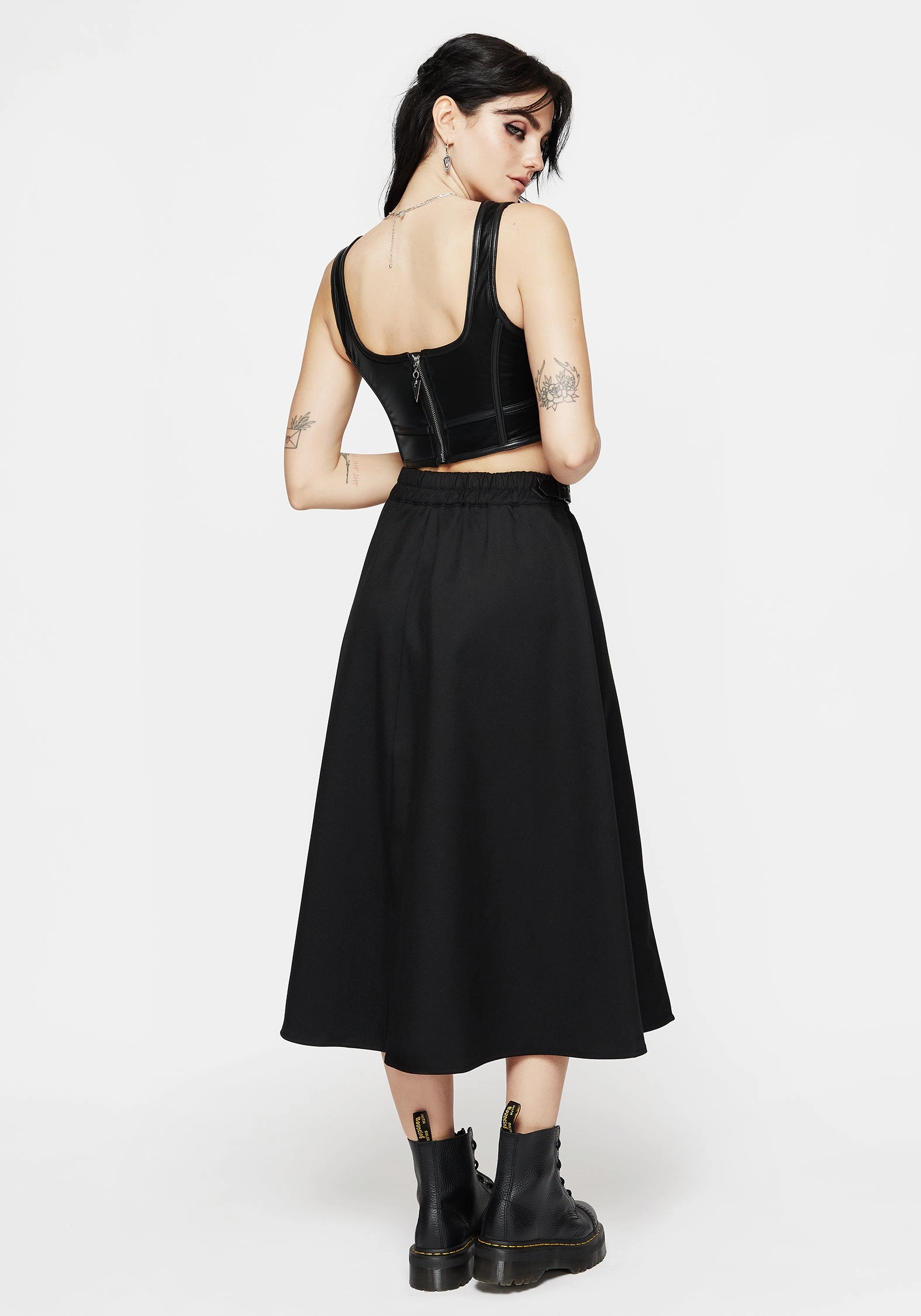 Future Fashion Elegant Look Nightingale Buckled Midi Skirt - Black