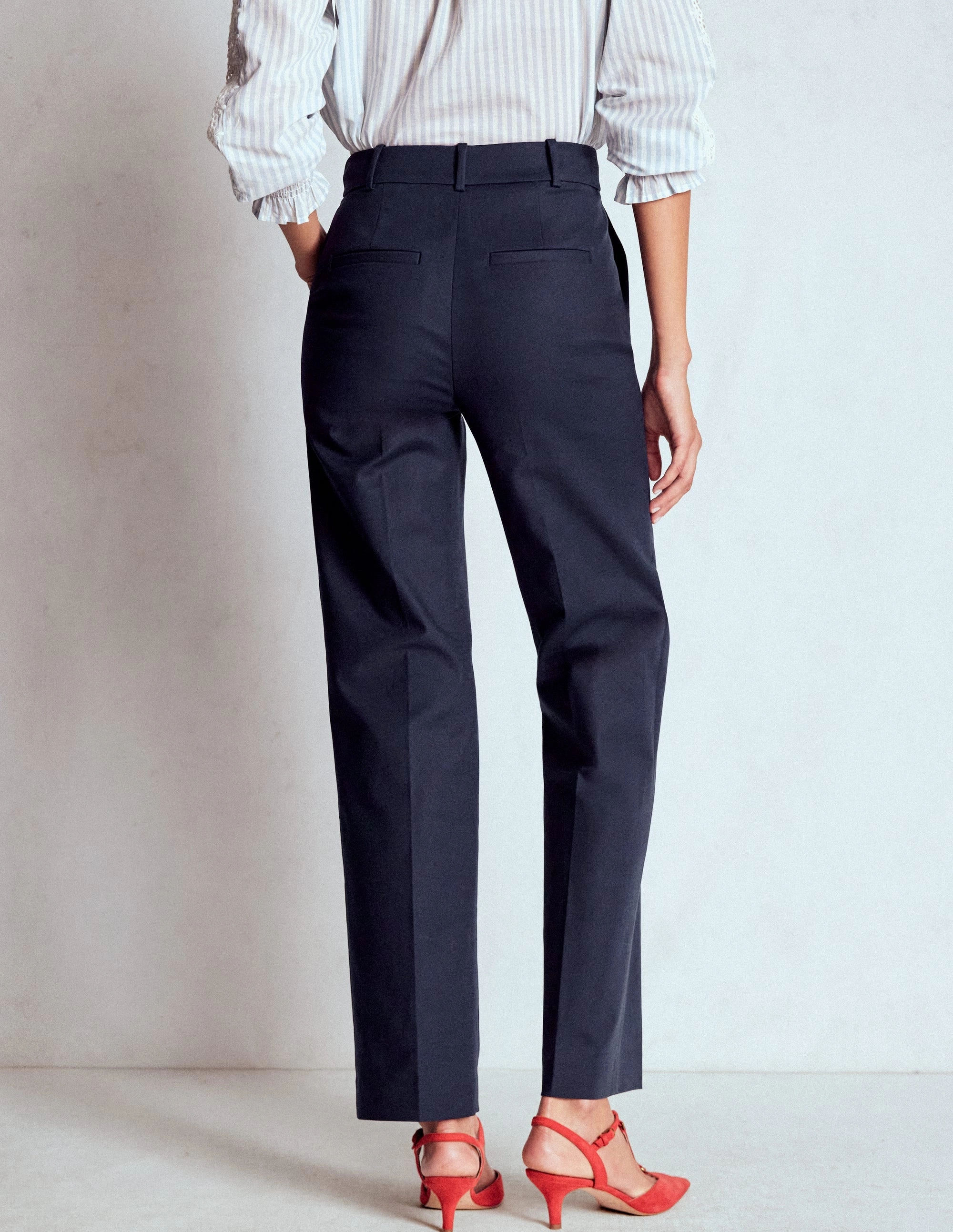 Fitted waist high waisted Full Length Canonbury Trousers-Navy