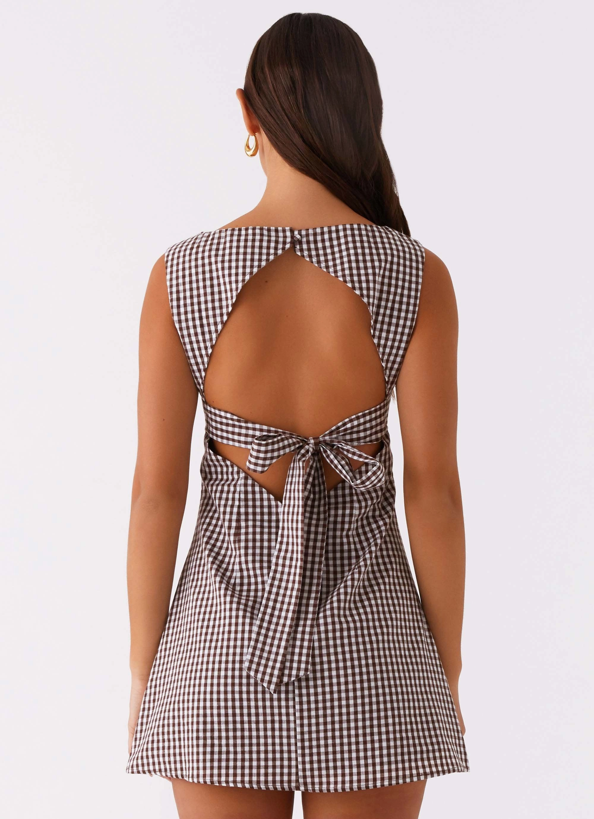Lotus Tie Back Mini Dress - Chocolate Gingham Artistic Edge Bold Design