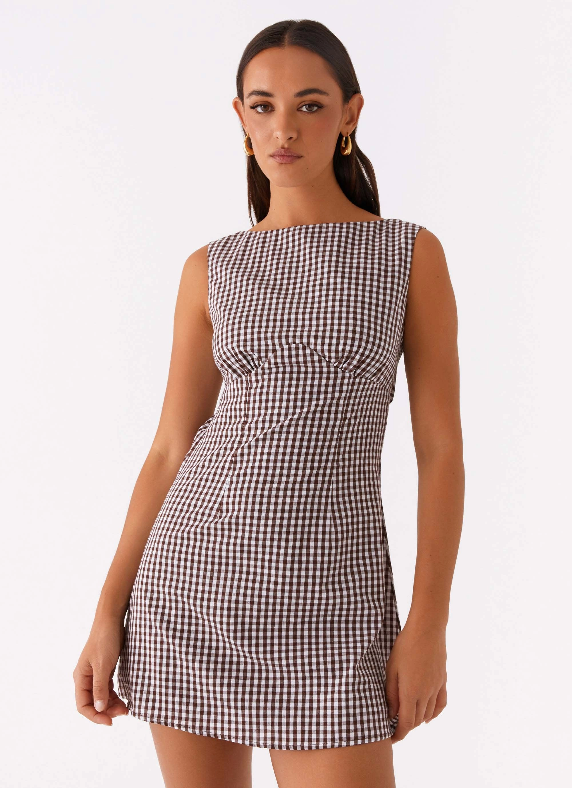 Lotus Tie Back Mini Dress - Chocolate Gingham Low-Waist