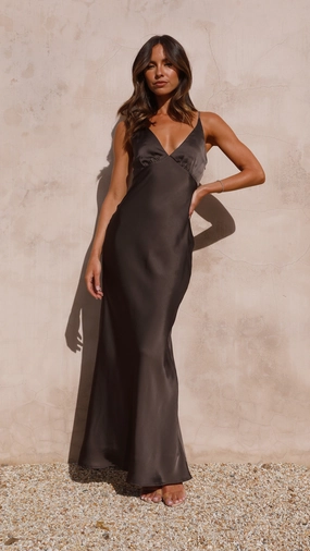 Light Motion Shiny Zip Ziah Maxi Dress - Espresso