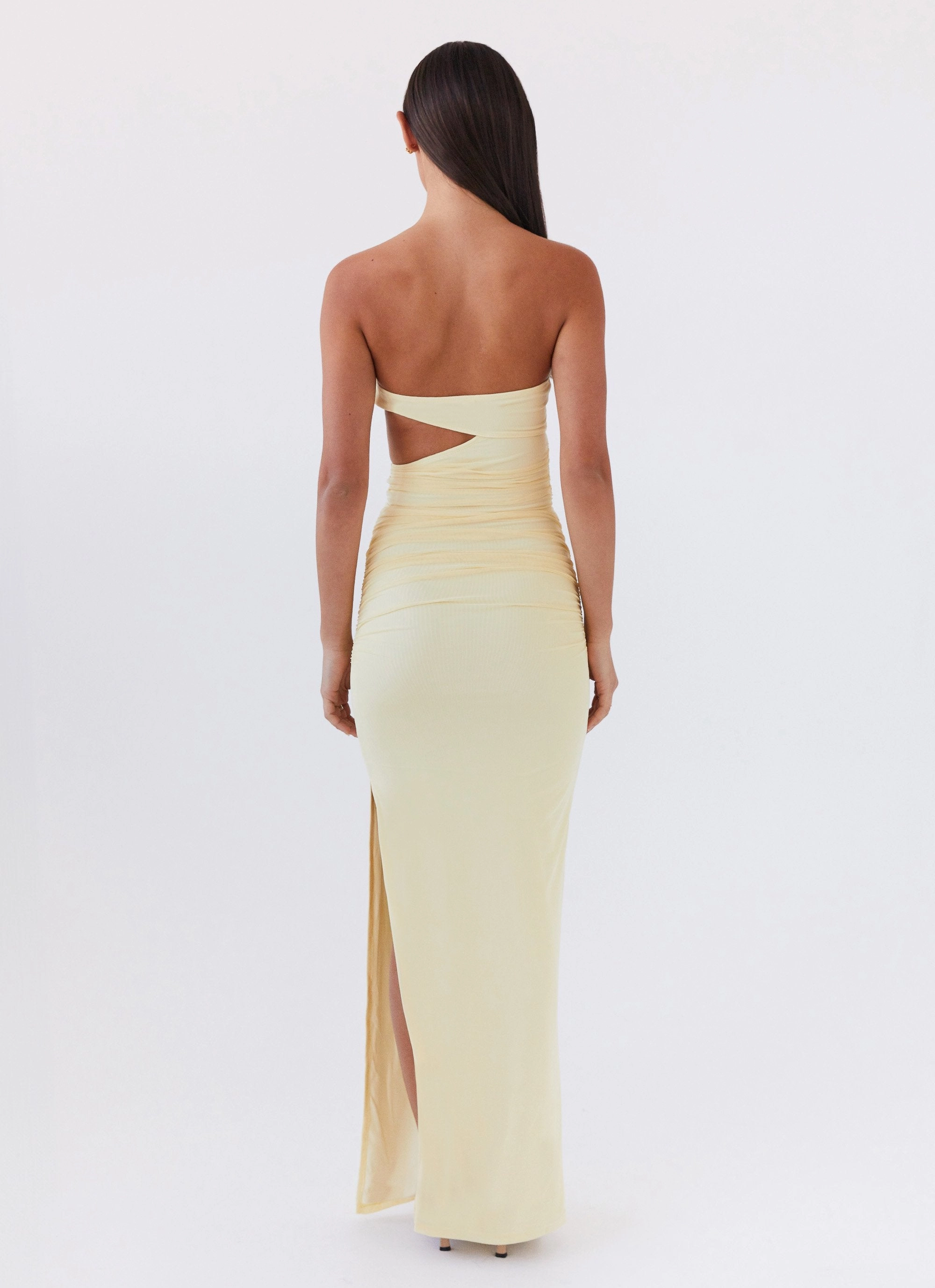 Printed-Lining Lounge Vibe Into Pieces Mesh Maxi Dress - Lemon