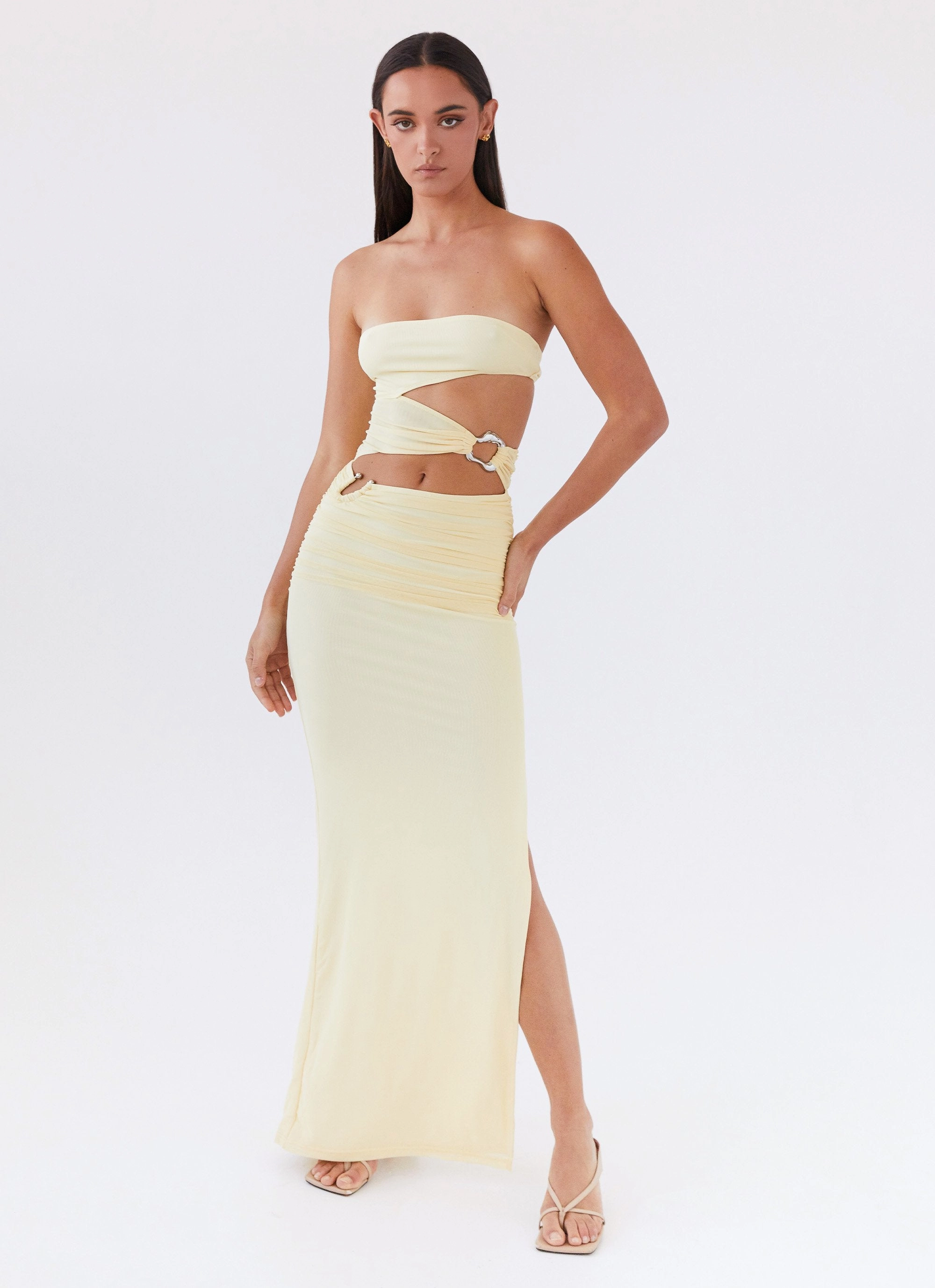 Light Volume Into Pieces Mesh Maxi Dress - Lemon