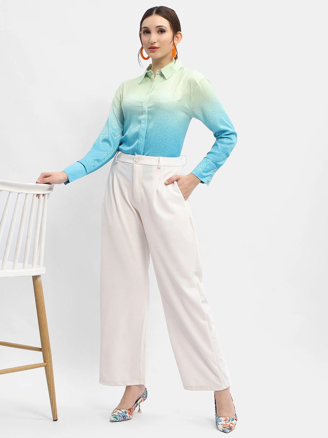 Madame Green And Blue Ombre Shirt Versatile Wear