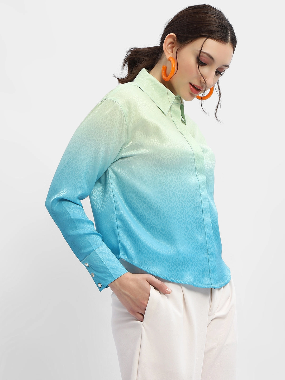 Professional Look Madame Green And Blue Ombre Shirt
