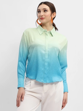 Madame Green And Blue Ombre Shirt crew neck