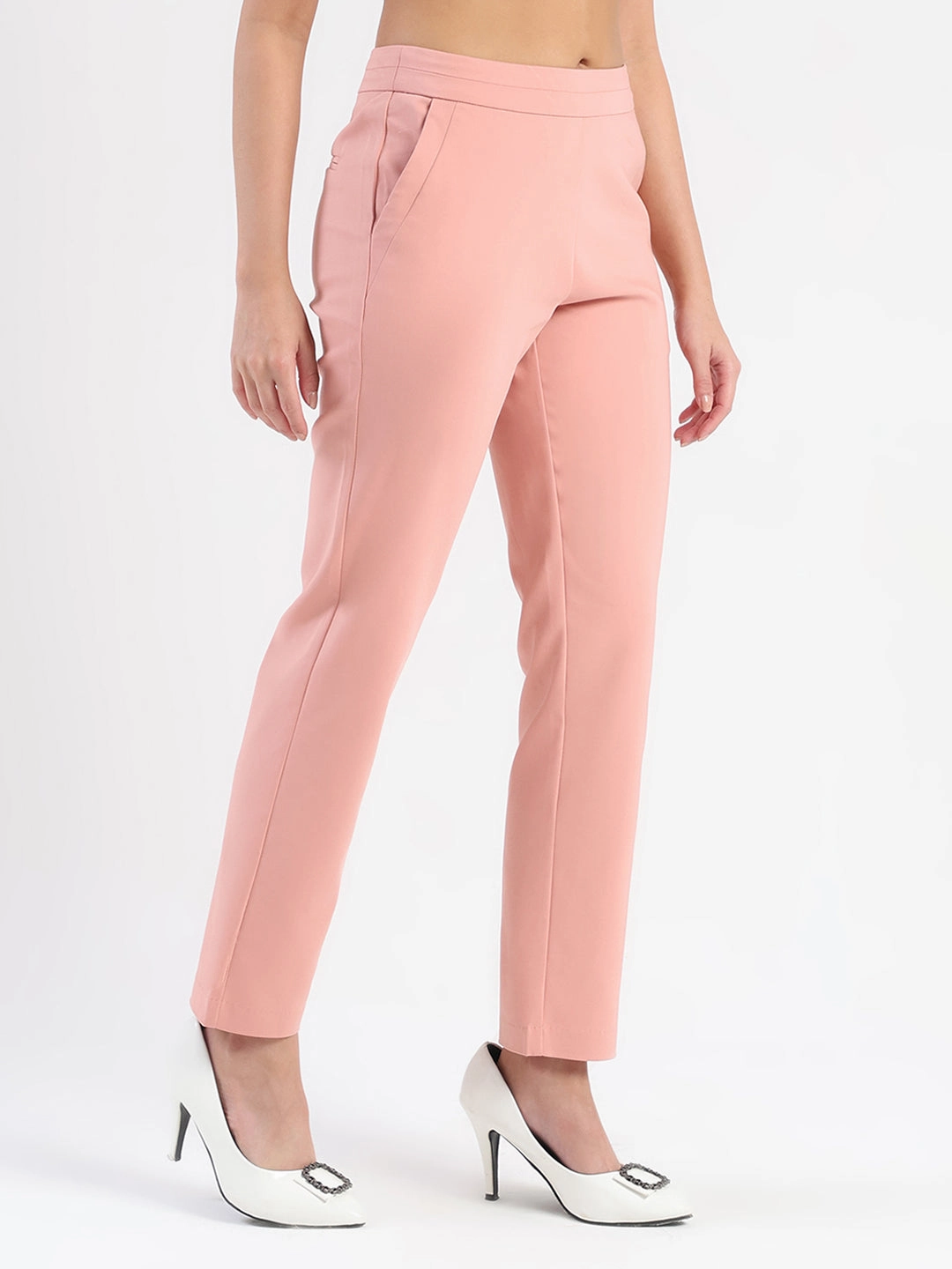 Easy Access Madame High-Waist Cotton Blend Pink Trousers