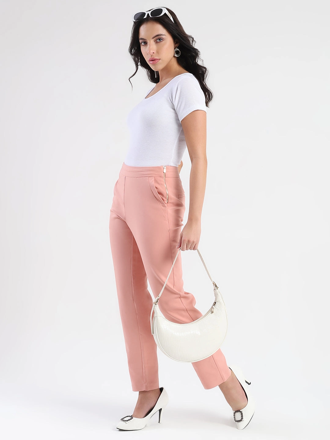 Essential Wear Madame High-Waist Cotton Blend Pink Trousers