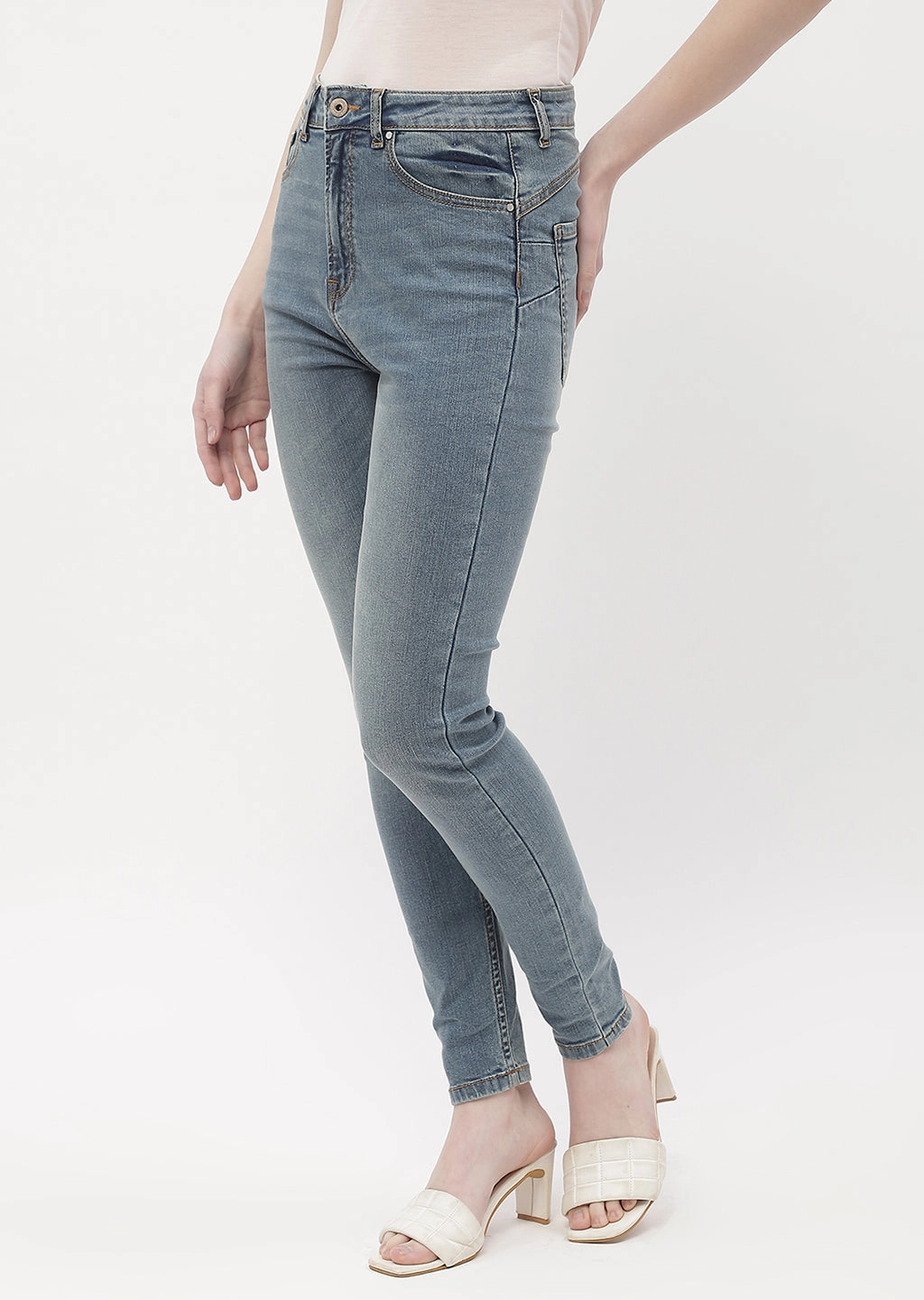 Minimalist Style Family Style Comfy Contemporary Look Madame Mid Rise Mid Blue Skinny Fit Jeans