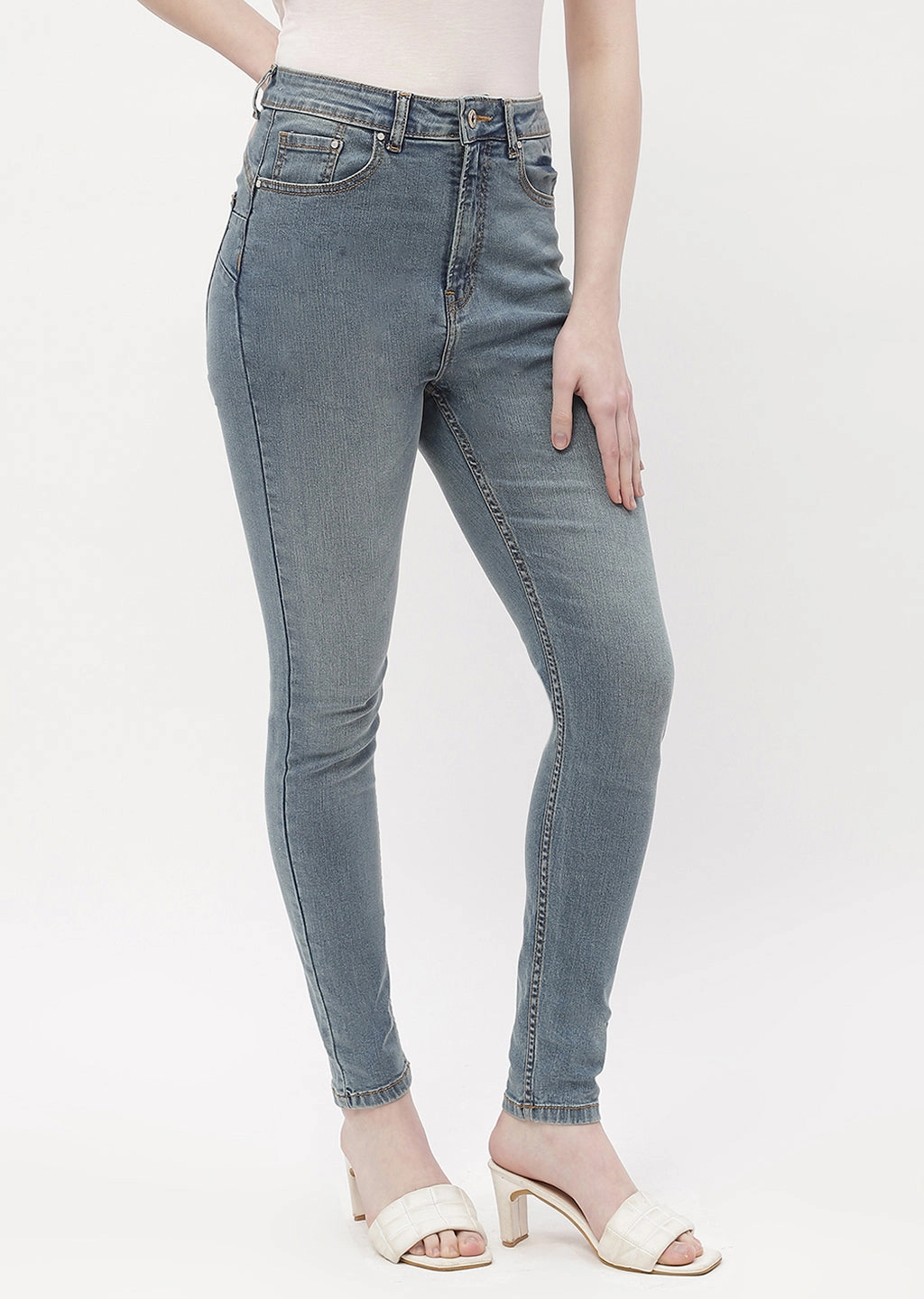 Stretch Classic Gym Ready Madame Mid Rise Mid Blue Skinny Fit Jeans