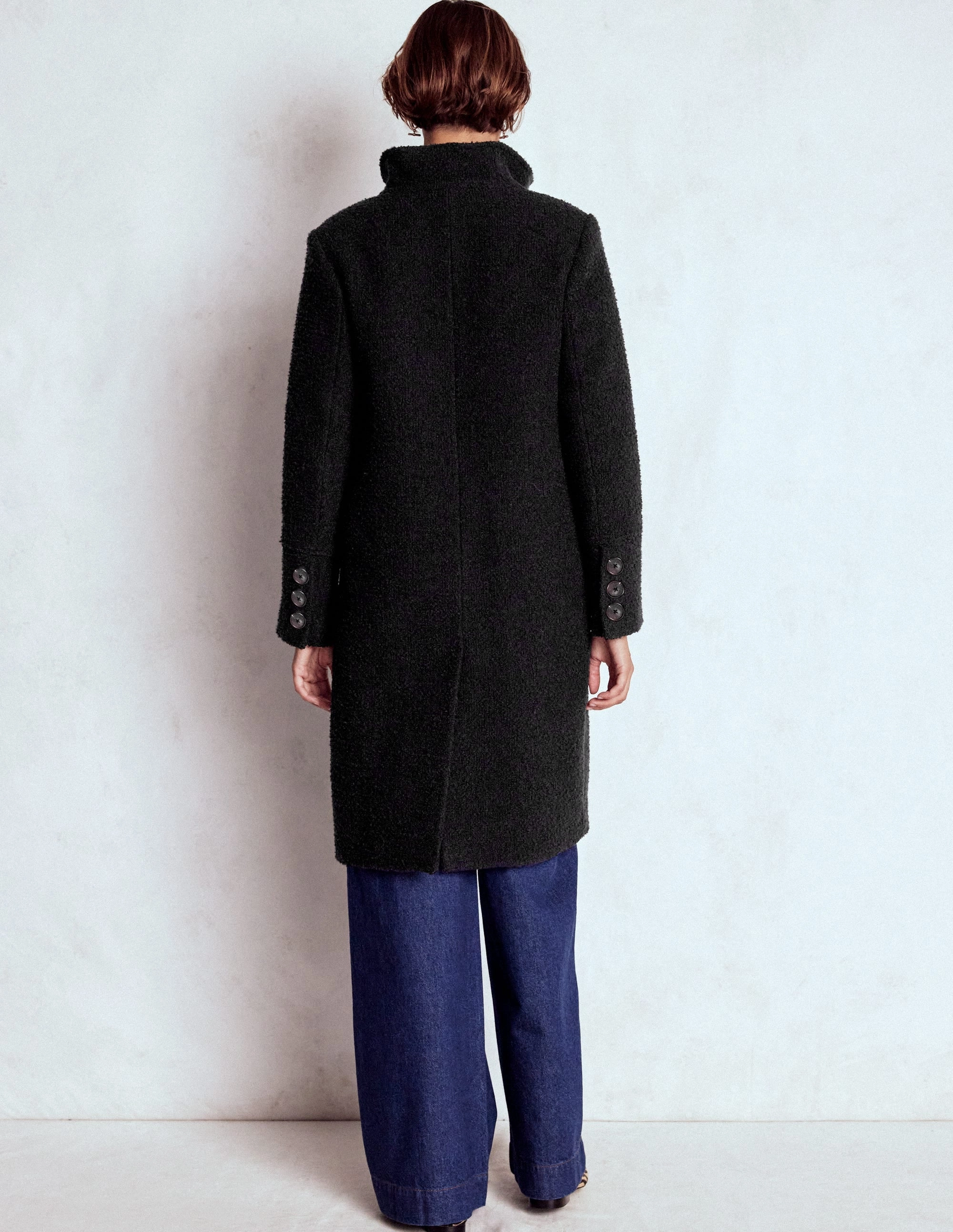 Funnel Neck Coat-Black Water Resistant Coat High Collar Style