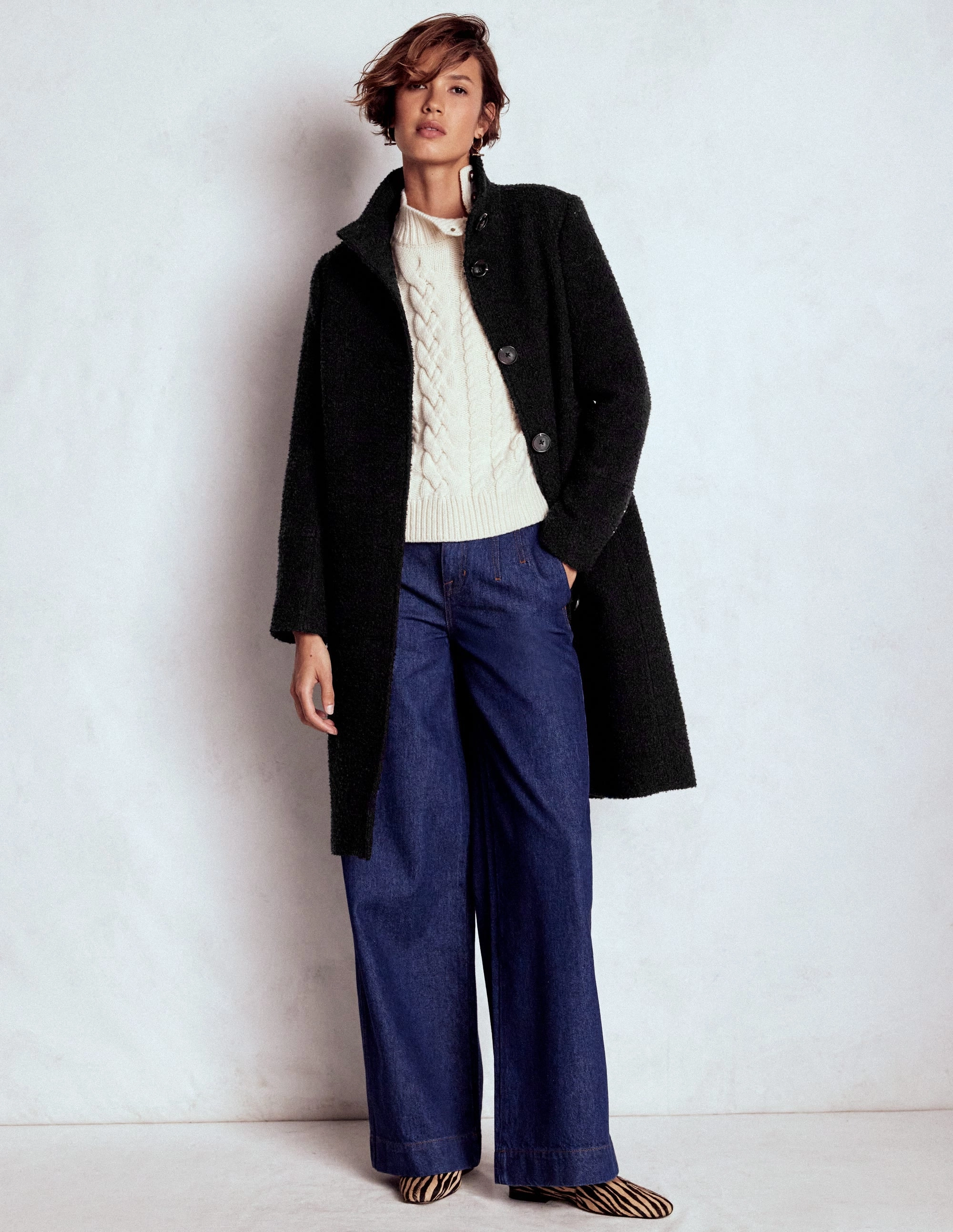 Funnel Neck Coat-Black Non Chafing Neckline