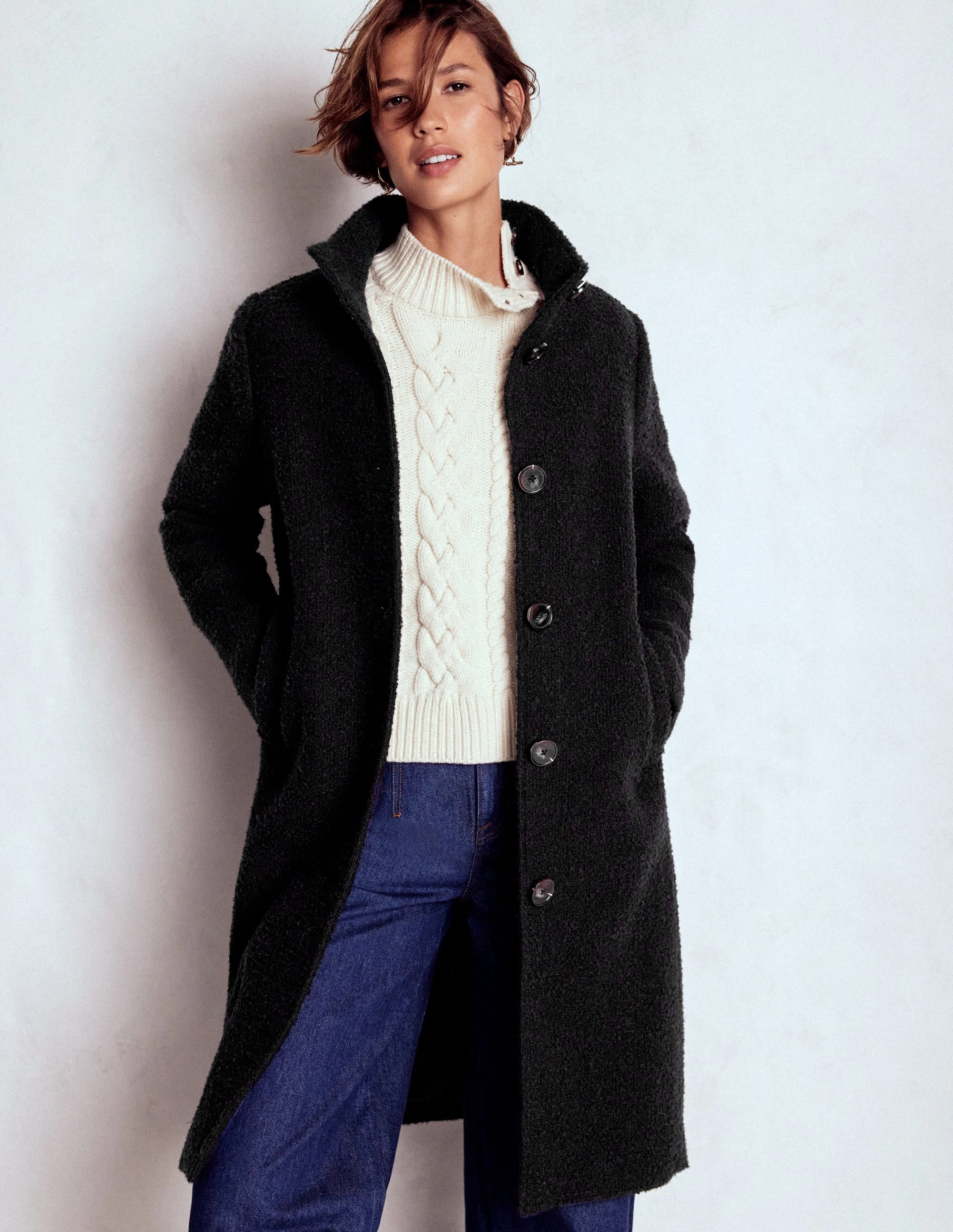 Funnel Neck Coat-Black InterchangeablePanels Reinforced Edging