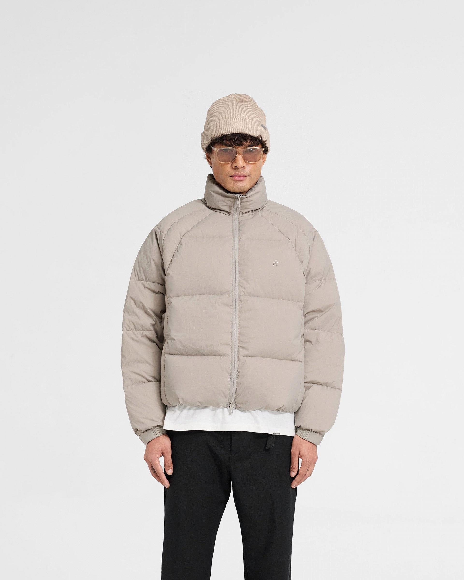 Weatherproof Seams Wrinkle Free Fabric Funnel Neck Puffer - Dune