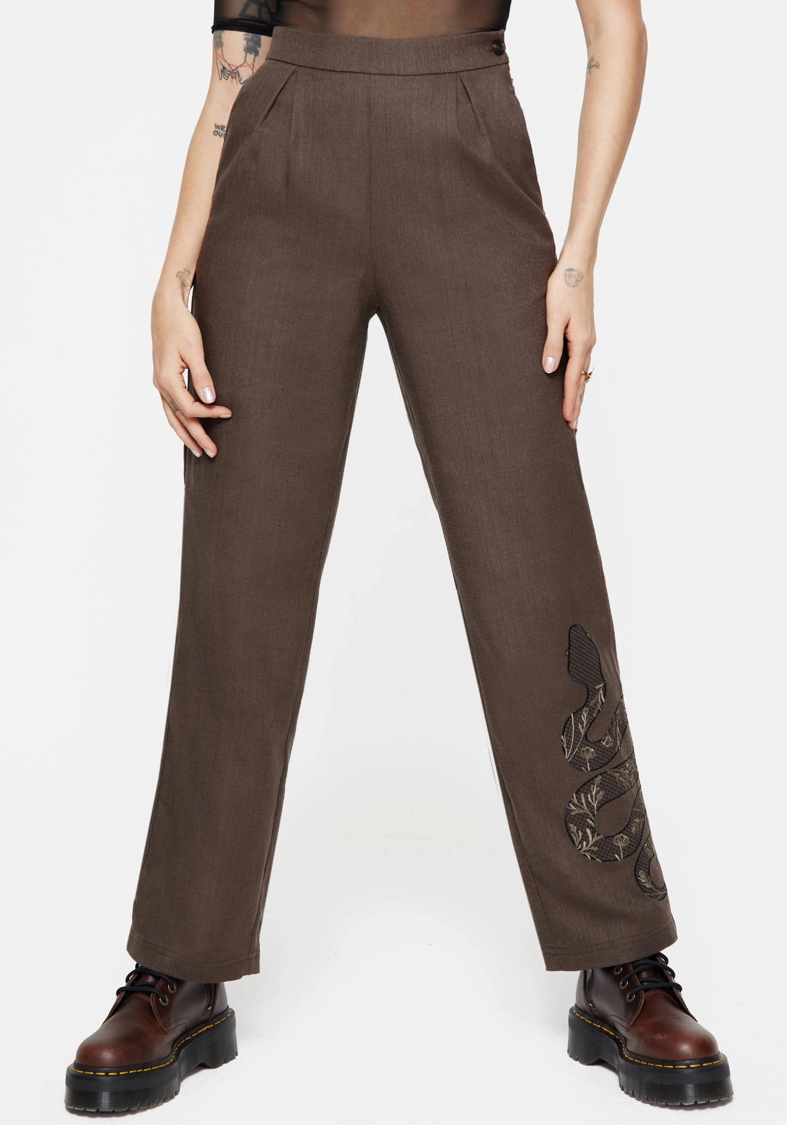 CompressionSupport Gaia Linen Blend Snake Embroidered Wide Leg Trouser