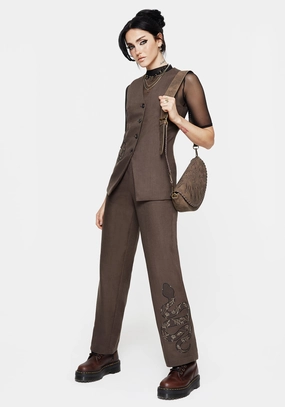 Cozy Essentials Gaia Linen Blend Snake Embroidered Wide Leg Trouser