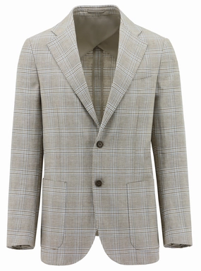 Double Stitched Seams Genoa Beige Checked Sports Jacket