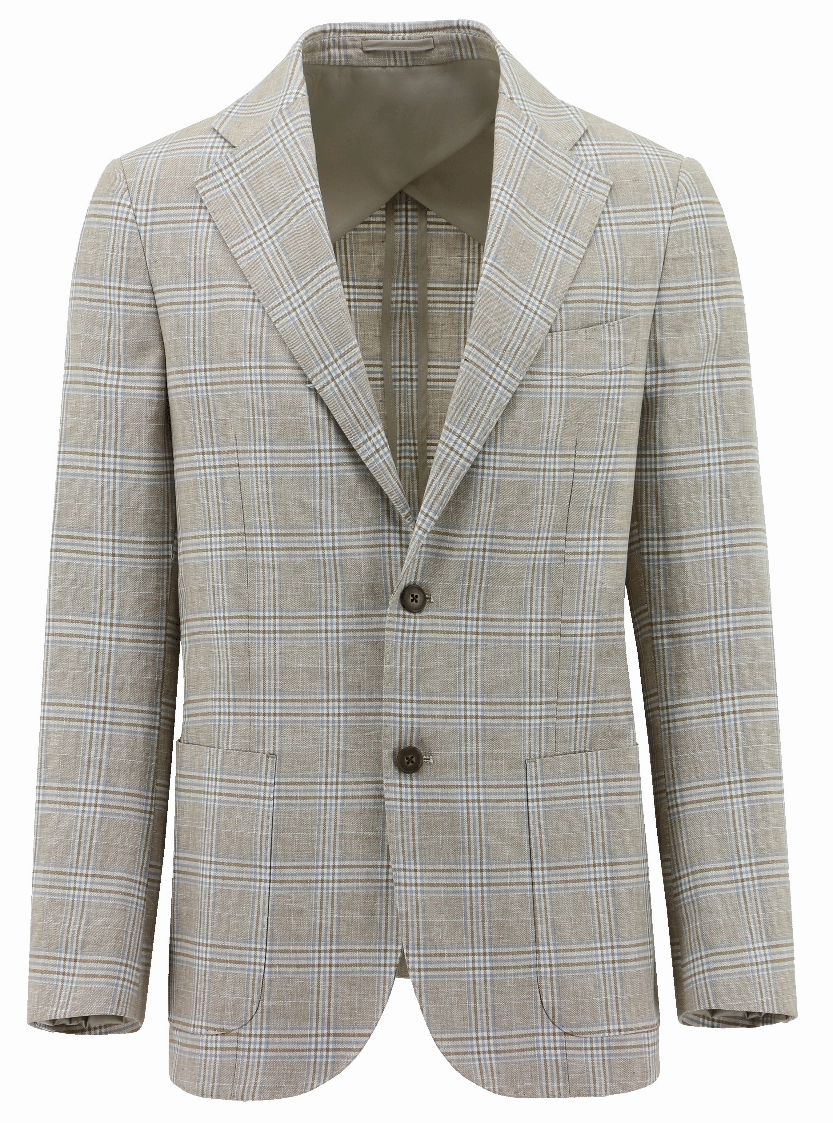 Genoa Beige Checked Sports Jacket Simple Detail Eco Friendly Recycled Material