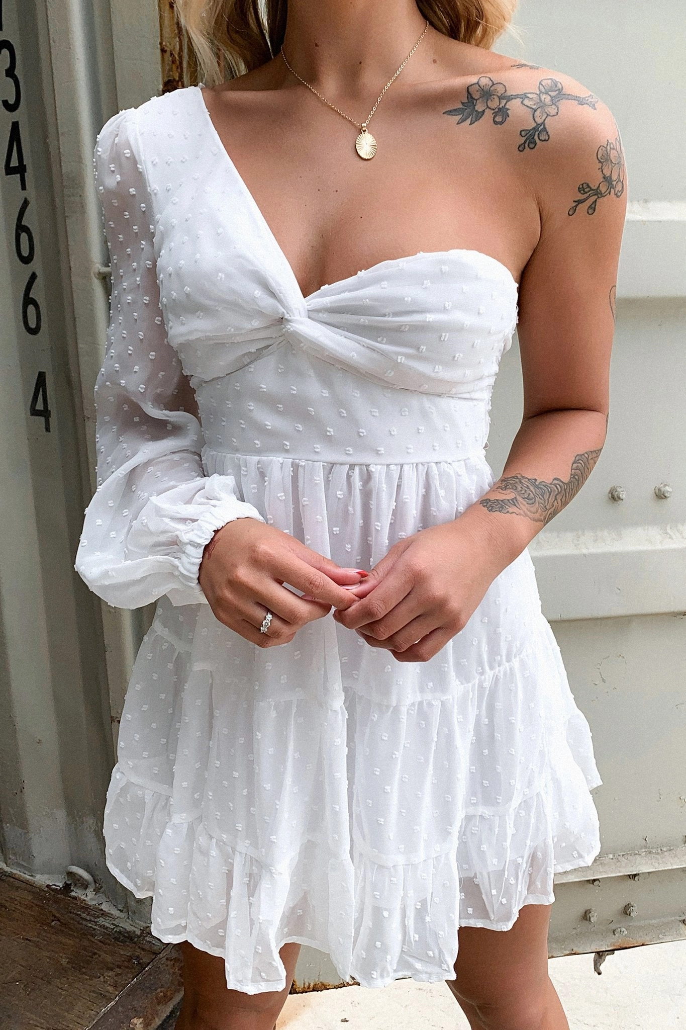 Georgia Dress - White Bow-Detail Warm Season