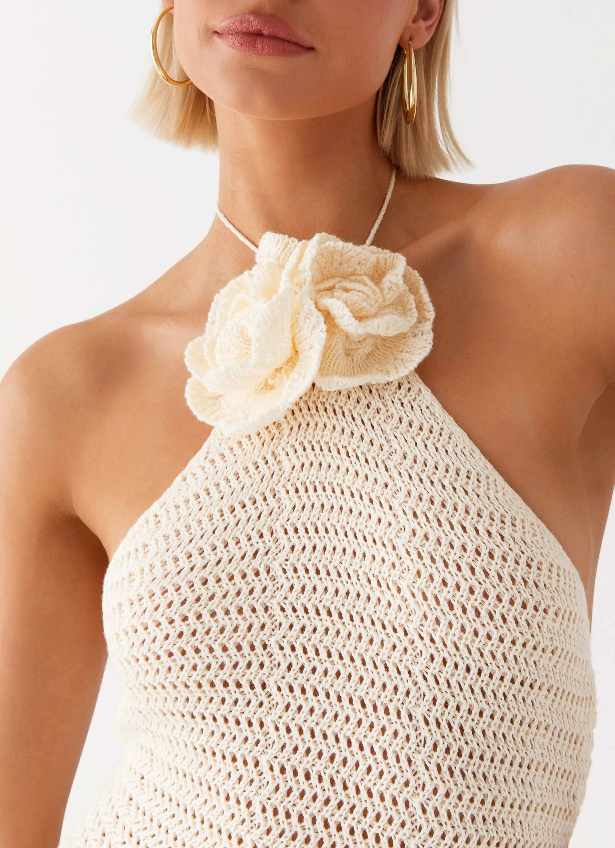 Warm Pink Gia Rose Halter Neck Maxi Dress - Ivory