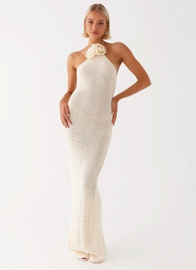 Gia Rose Halter Neck Maxi Dress - Ivory Casual and Comfy Relax Form