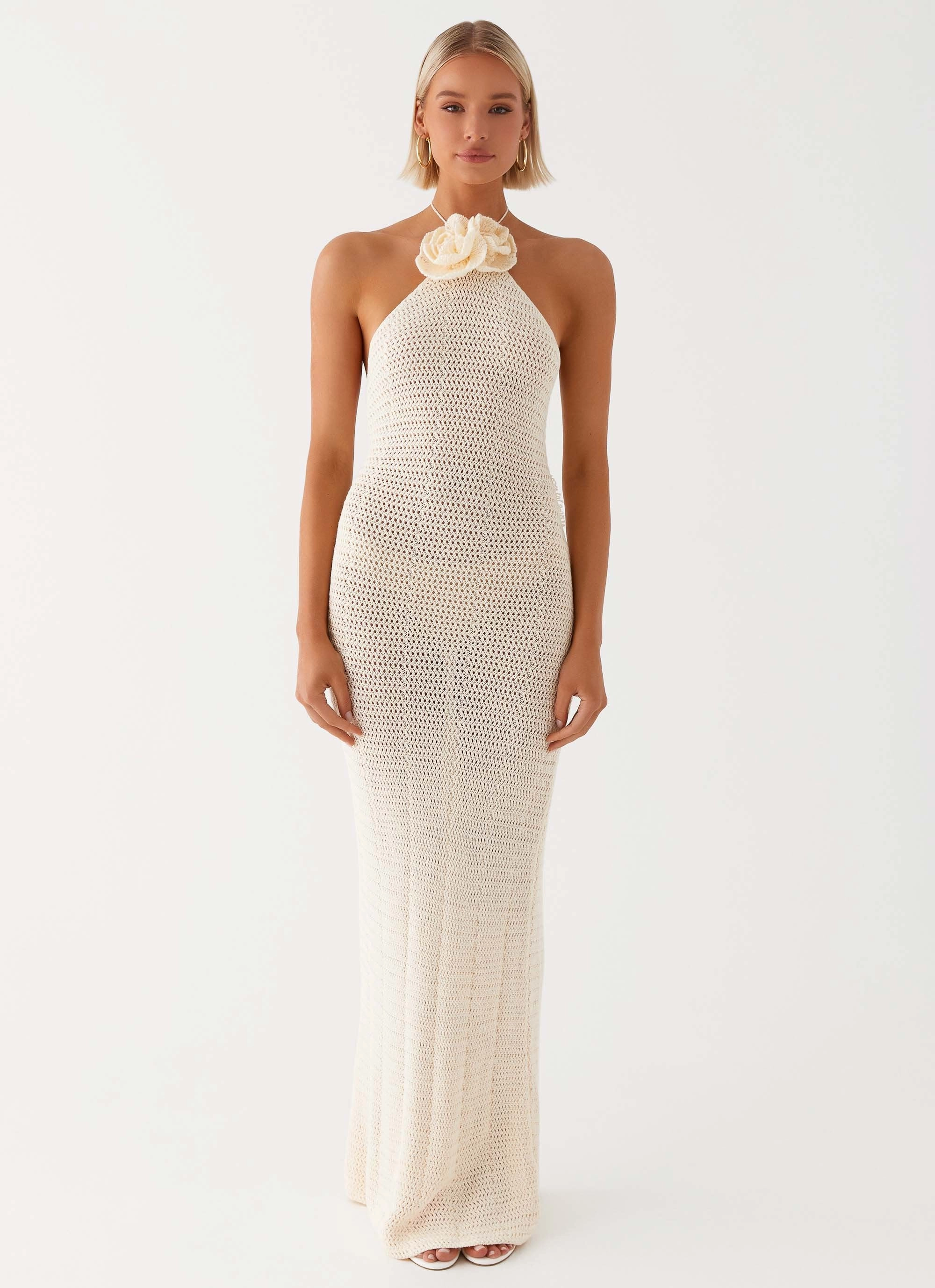 Polished office dress Gia Rose Halter Neck Maxi Dress - Ivory