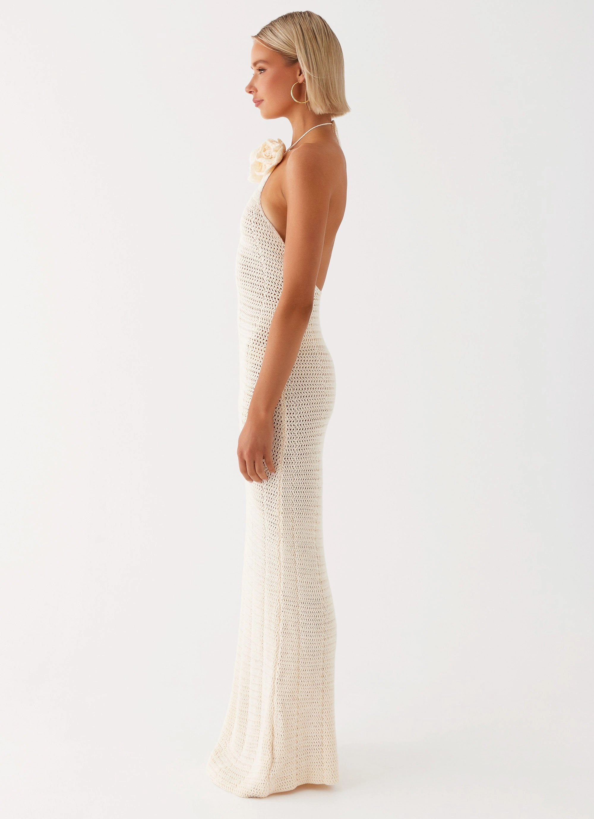 Chill Piece Gia Rose Halter Neck Maxi Dress - Ivory
