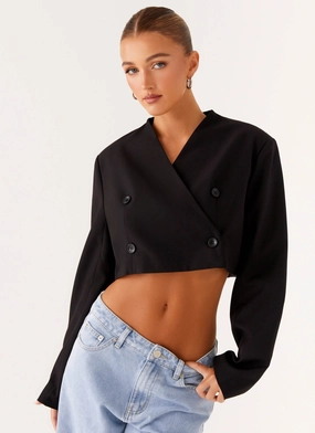 Giana Cropped Blazer - Black Non Iron Fabric Tech