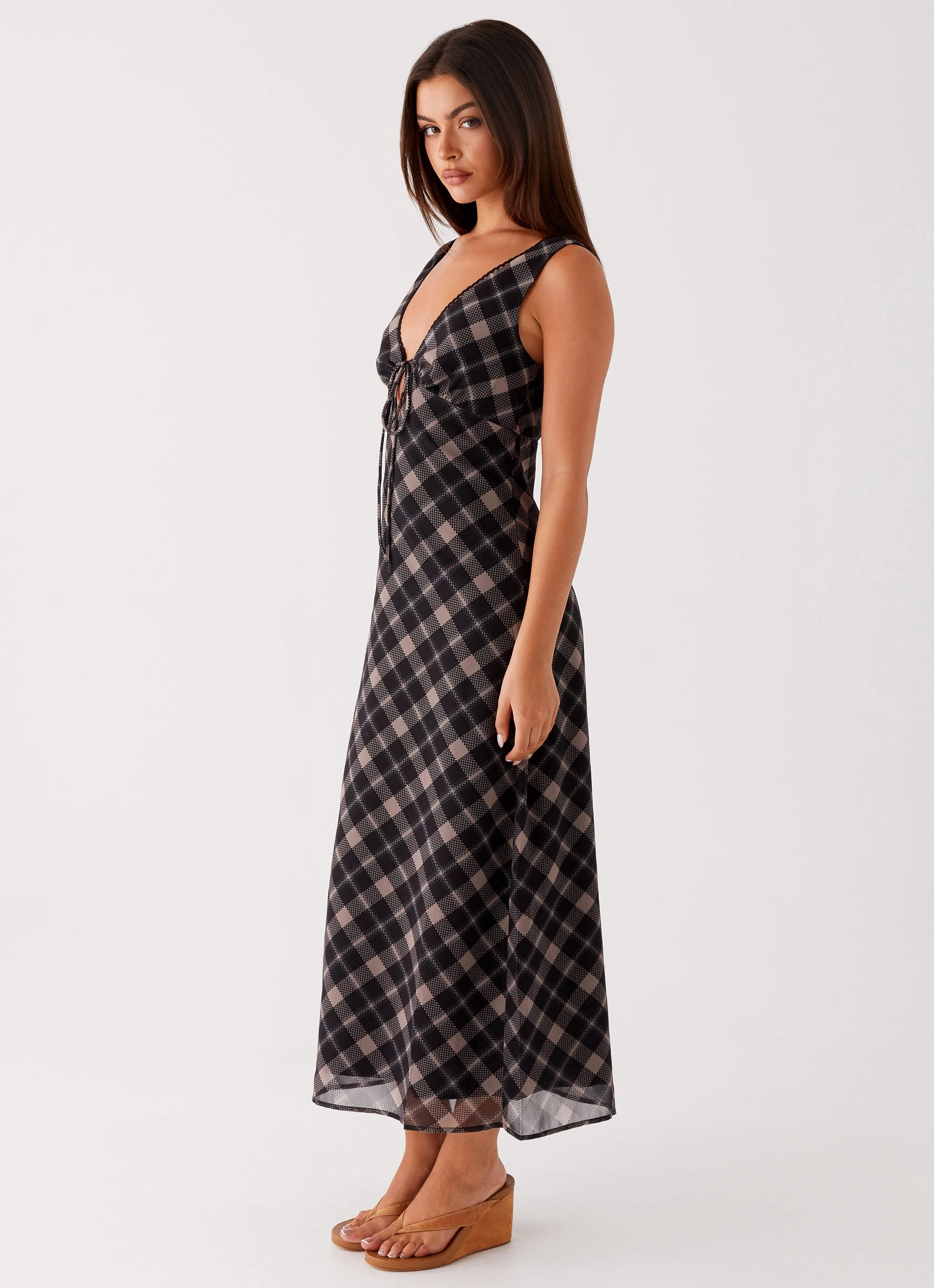 Refined Simplicity Gianna Midi Dress - Taupe Check