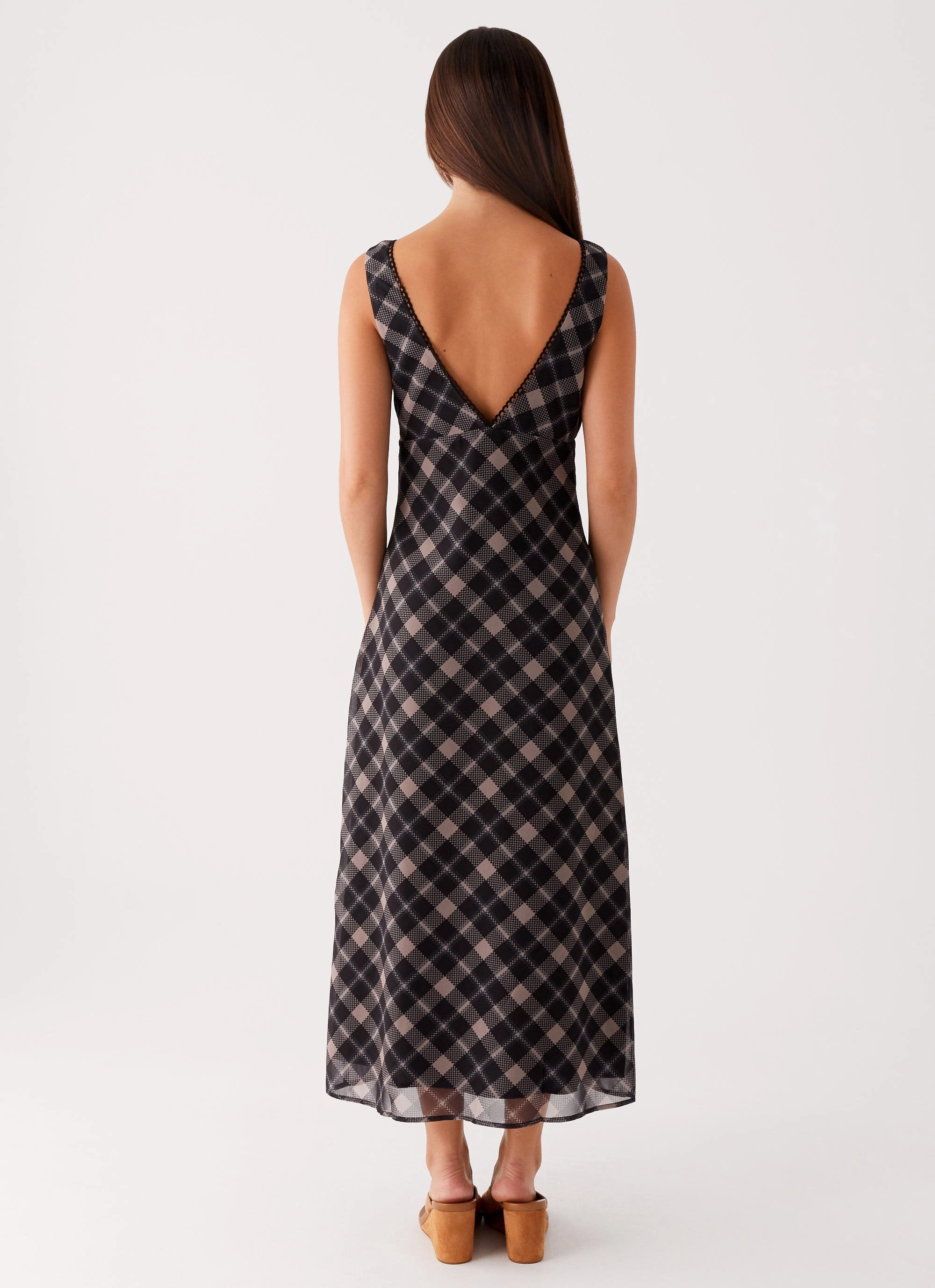 Gianna Midi Dress - Taupe Check Graceful Ease Casual maxi dress