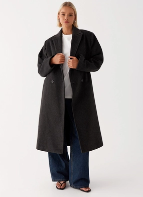 Long Sleeves Windproof Construction Gianni Double Breast Coat - Charcoal