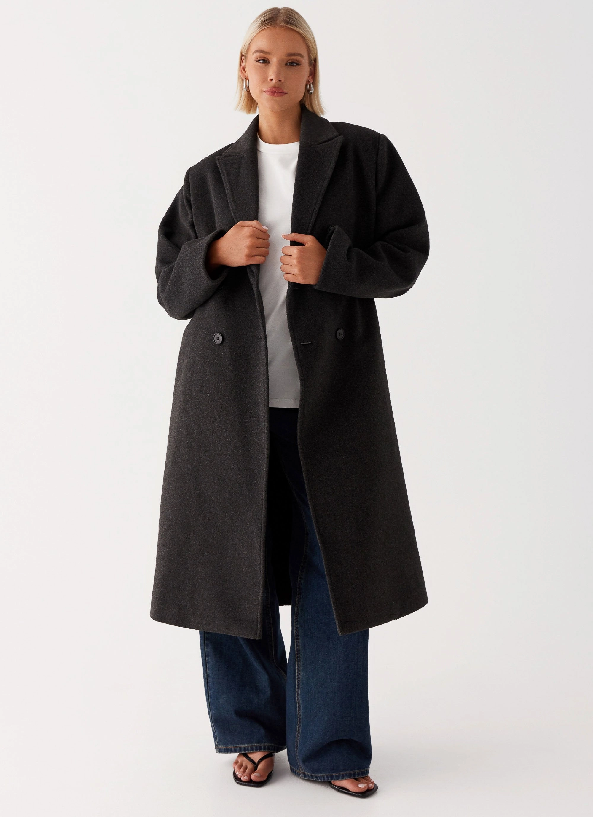 Long Sleeves Windproof Construction Gianni Double Breast Coat - Charcoal